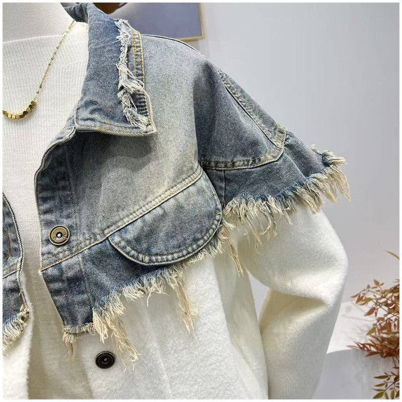 Sheer Trend - Vendita all'ingrosso Cardigan - Donna - Cappotto Cardigan Maglione Patchwork in Denim7