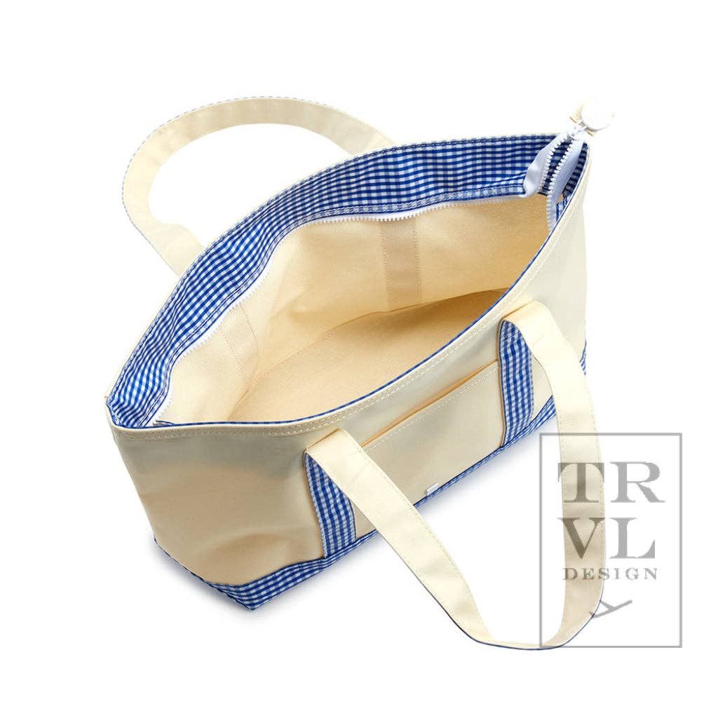 TRVL Design - Wholesale Tote Bag - Women's - Medium Tote - Coated Canvas Gingham Sky Trim2