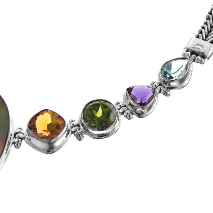 925 silver big gemstones cultured mabe pearl on heavy chain choker necklace, 17" for wholesale by FifiRose