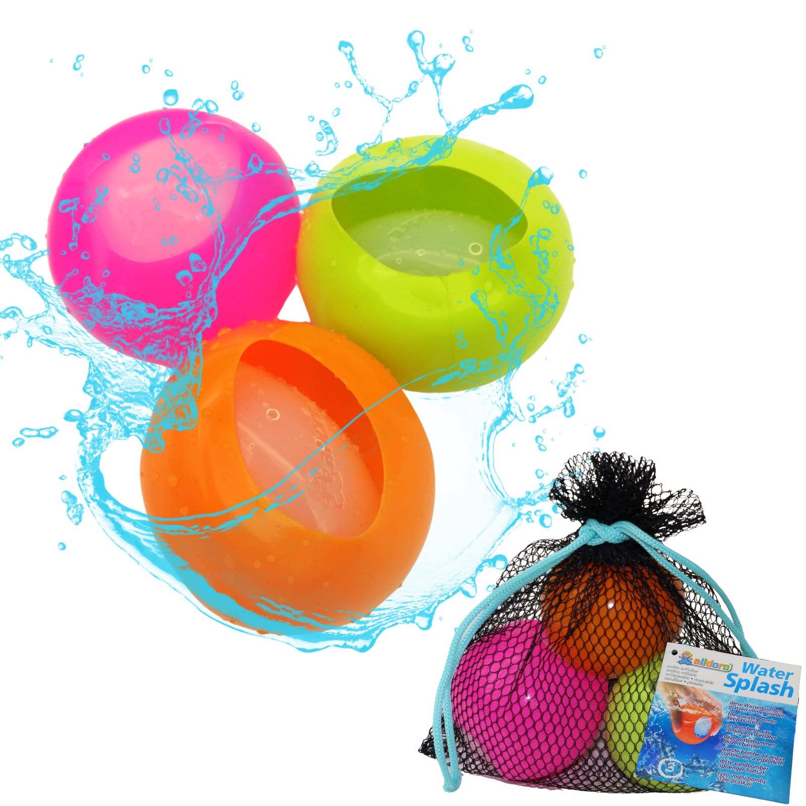 alldoro GmbH - Wholesale Beach/Pool Toy - Kids & Baby - Water splash, set of 3 water bombs in pink, green and orange0