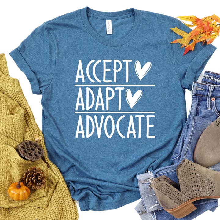 Epic Life - Designed - Wholesale Screen Printed T-Shirt - Women's - Accept Adapt Advocate Shirt Autism Awareness Tee Women's Inspirational Advocate T-Shirt Support and Awareness Gift