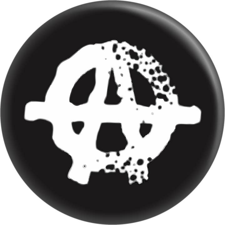 Pin-on Button - 1 Inch - Anarchy - White On Black Logo for wholesale by Square Deal Recordings & Supplies