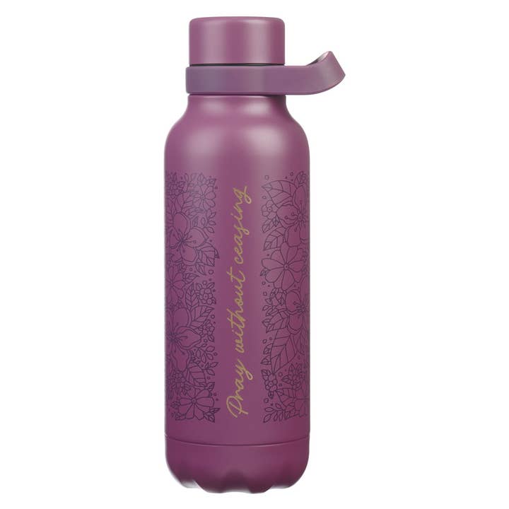 Water Bottle SS Purple Pray Without Ceasing for wholesale by Christian Art Gifts