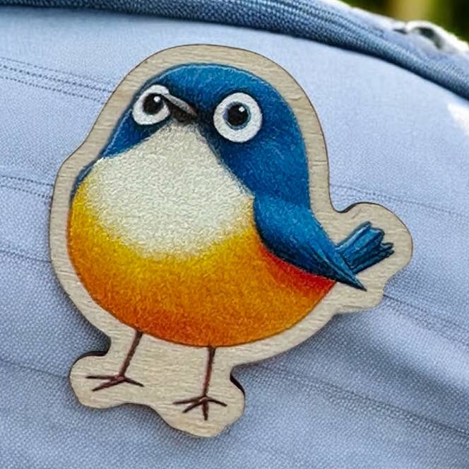 Blue Tit - Wooden Pin Badge for wholesale by The Enamel Pin Factory