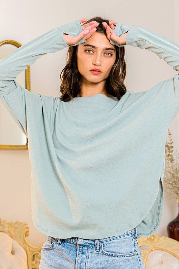 BUCKETLIST INC - Vente Haut en maille – femme - Haut surdimensionné en tricot uni côtelé à dos ouvert T206125