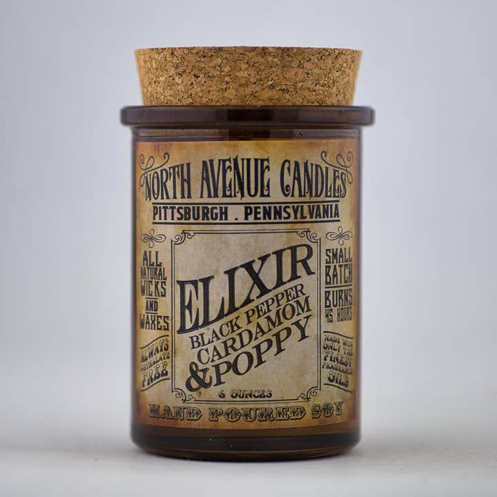 North Ave Candles - Vente Bougie en bocal - L'apothicaire/Elixir/Cardamome, Poivre noir, Coquelicot