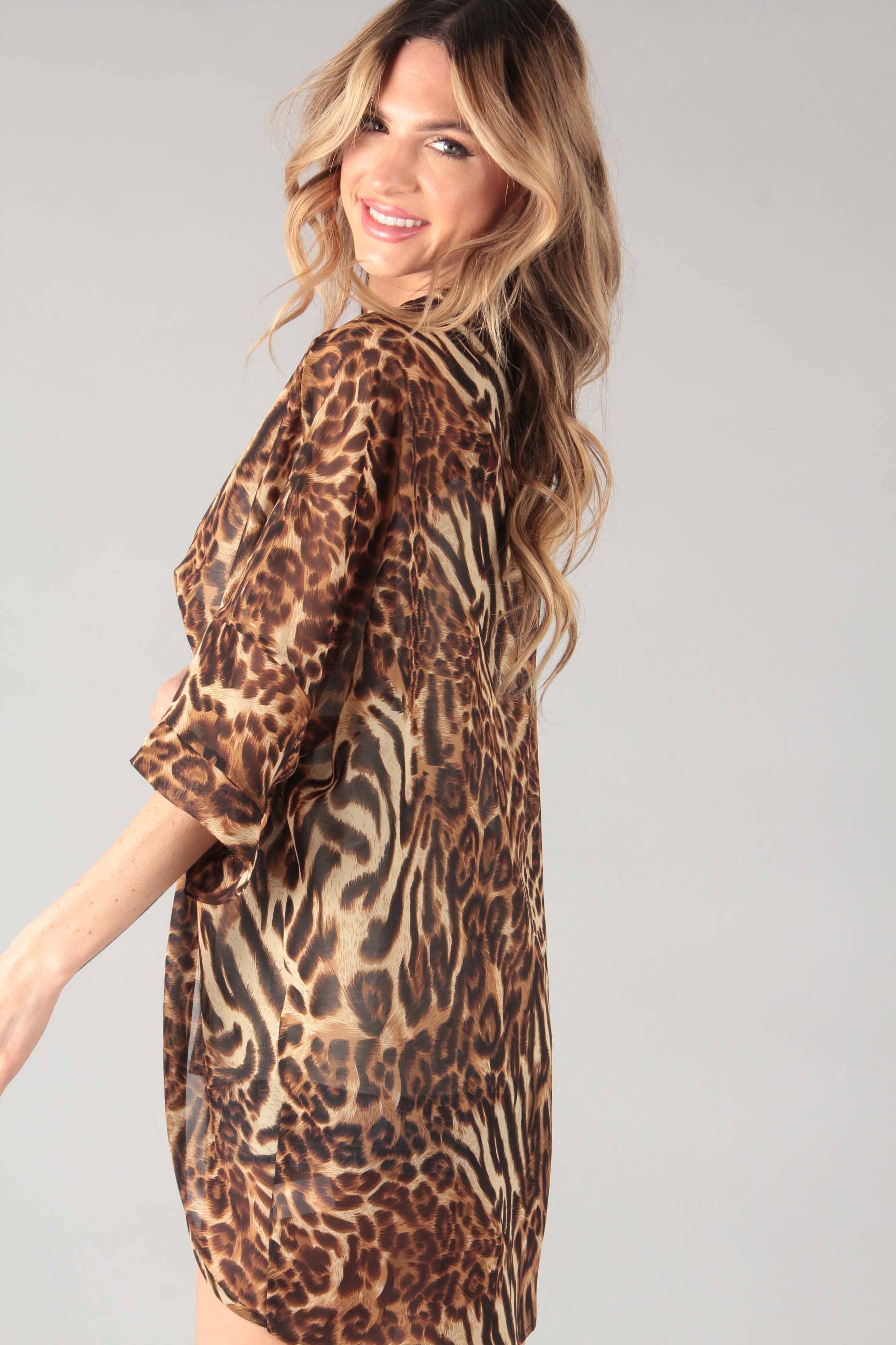 AS IS Chiffon animal print kimono (P14942) for wholesale on Faire2