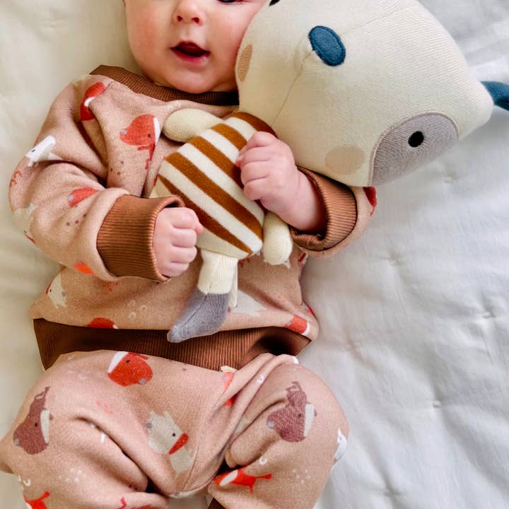 Rust Brown Yoga Dog FLEECE Baby Sweatshirt & Jogger Set -Organic Cotton for wholesale on Faire5