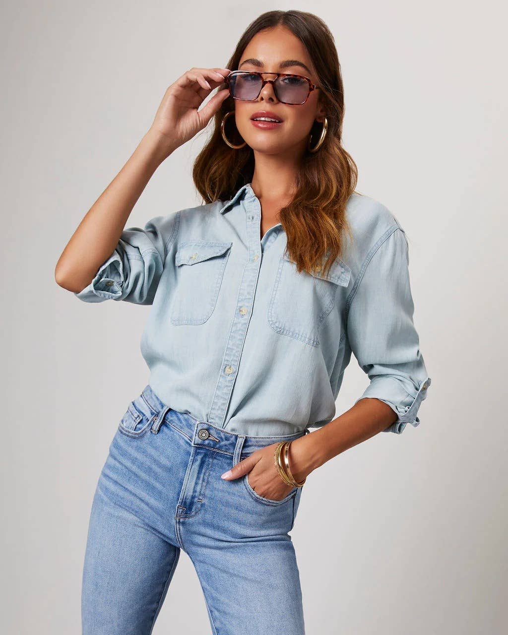 Hope & Sunshine – Camisa com botões no colarinho – Mulher por atacado – Camisa jeans casual feminina com botões20