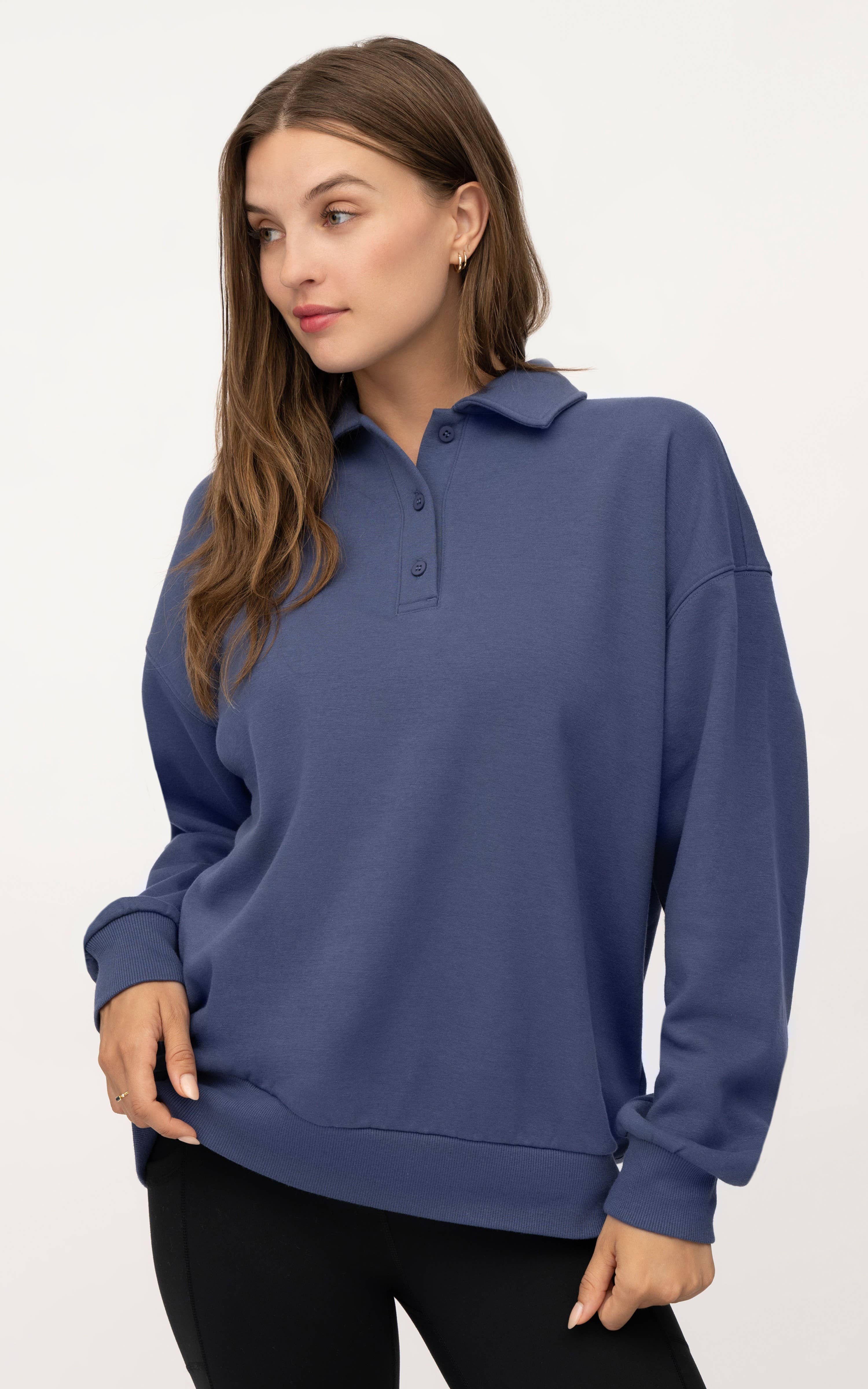 90 Degree by Reflex & Yogalicious - Wholesale Sweatshirt - Women's - Yogalicious Cloud Plush Cozy Polo Sweatshirt3