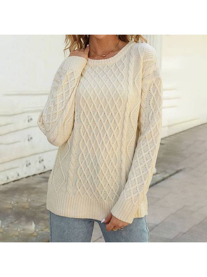 Lily Clothing - Wholesale Knit Sweater - Women's - Stylish crew neck loose pullover with button cord