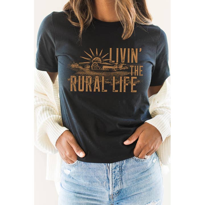 Kissed Apparel - Wholesale Screen Printed T-Shirt - Women's - Livin The Rural Life, Rustic Chic, Western, Farm Graphic Tee1
