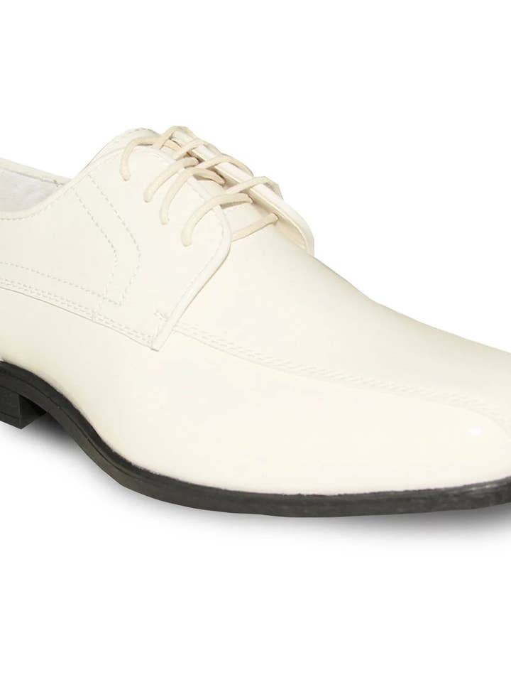 Mens Formal Wedding Prom Double Runner Shiny Patent Dress Shoe in Ivory for wholesale by Alberto Nardoni