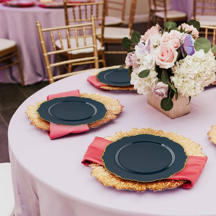 Smarty had a Party - Wholesale Salad plate - 7.5" Navy with Gold Rim Plastic Salad Plates - 120 pcs8