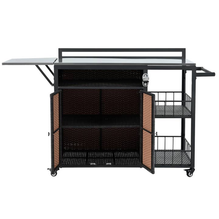39F Inc. - Vente Outil de gril pour l'extérieur - Chariot de service extérieur avec plateau pliable, armoire de rangement11