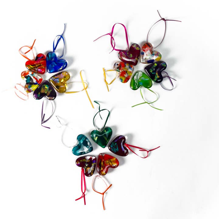 Kilnformed Glass Heart Suncatchers Ornaments for wholesale by Foster's Beauties