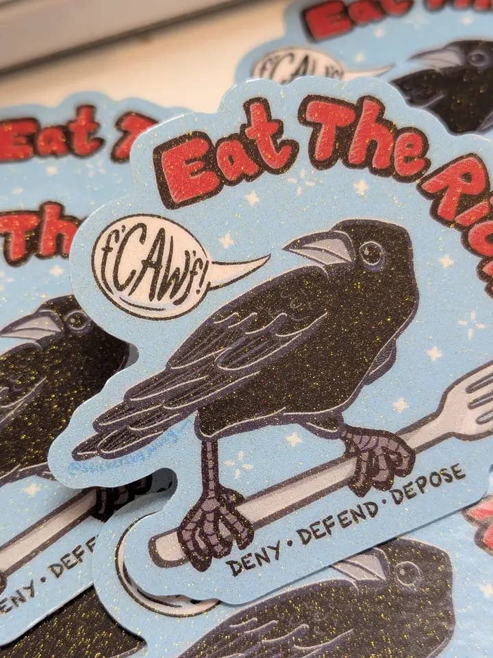 Eat The Rich Vinyl Crow Sticker - Deny, Defend, Depose for wholesale by The Pleiadian Altar