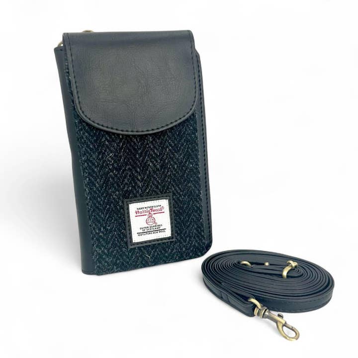 Harris Tweed Phone Purse in Charcoal for wholesale by maccessori