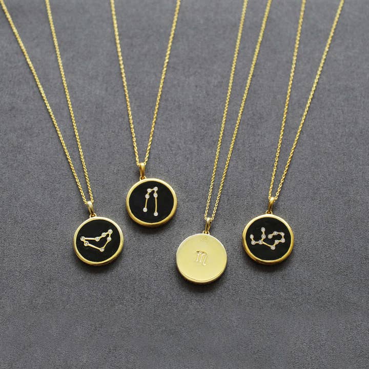1/20Ctw Zodiac Black Enamel Astrology Pendant Necklace for wholesale by Prime and Pure