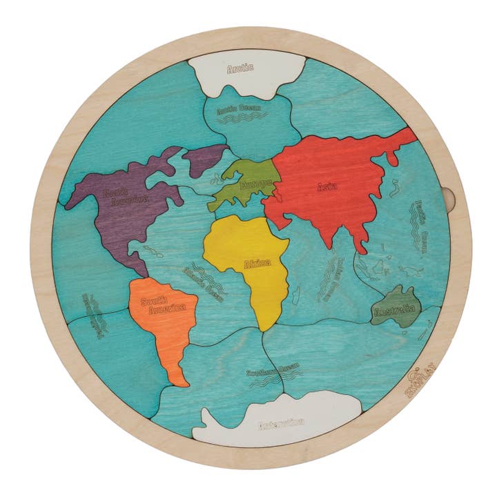 7 Continents & 5 Oceans of The Earth Wooden Jigsaw Puzzle for wholesale by Be Genio