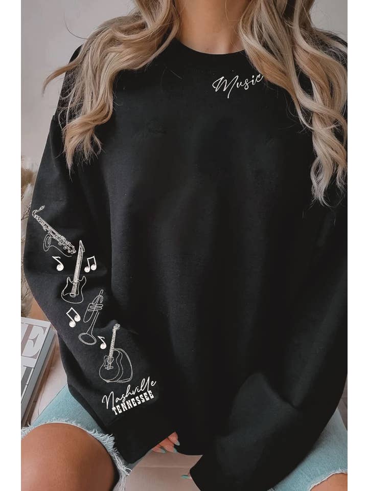 Rustee Clothing - Wholesale Graphic Sweatshirt - Women's - NASHVILLE MUSIC CITY PUFF GRAPHIC BRUSHED SWEATSHIRTS