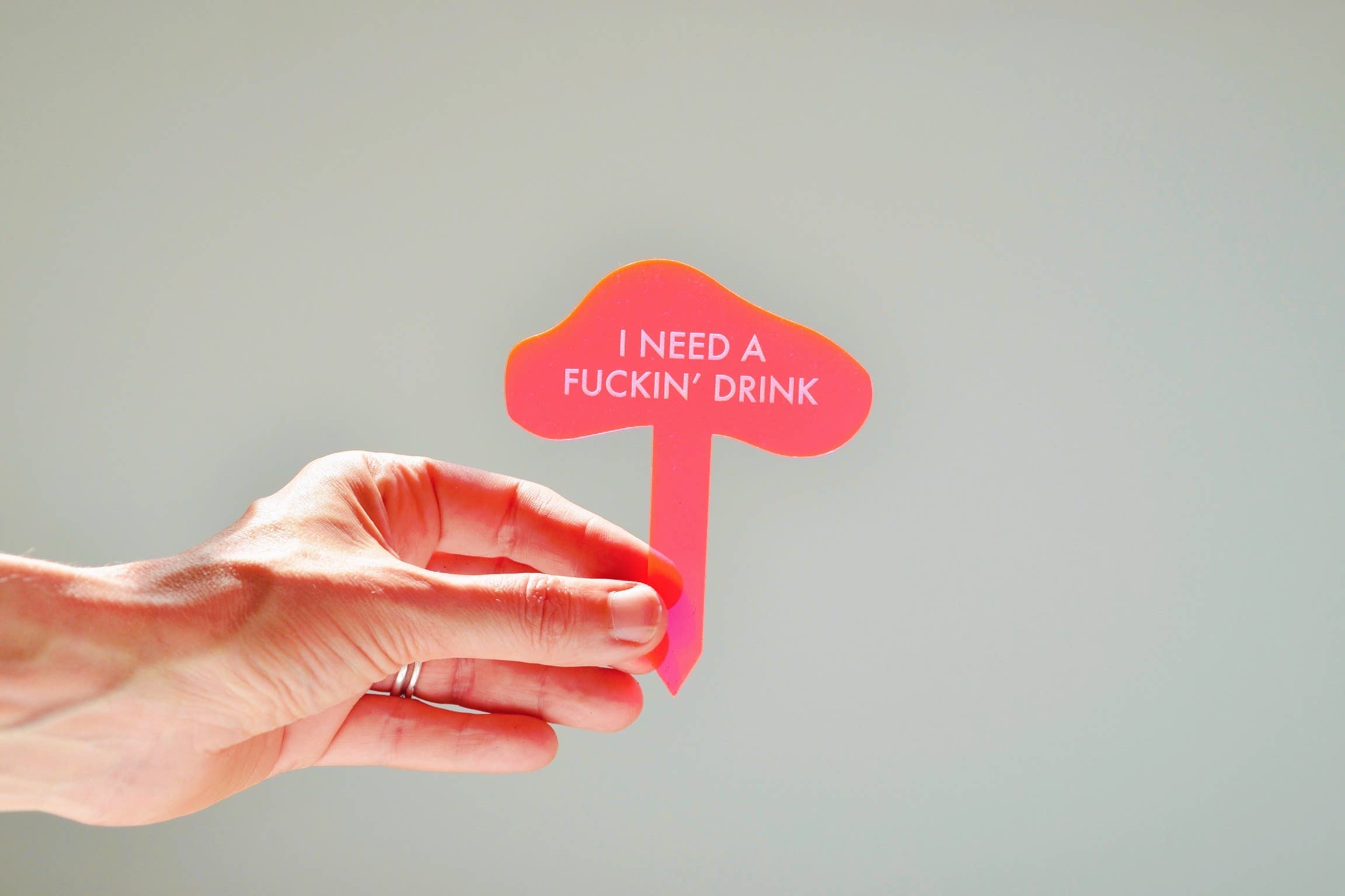 Tuff Girl Gang - Wholesale Plant Pot - I NEED A FUCKIN' DRINK Neon Pink Plant Stake