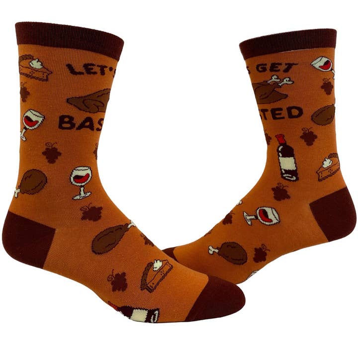 Womens Let's Get Basted Socks Funny Thanksgiving Sock Women for wholesale by Crazy Dog T-Shirts
