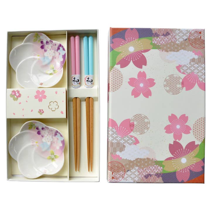 Sakura Körsbärsblommor 2 Par Träpinnar och Såsfat Presentset (1/20) för wholesale av Urban Tokyo