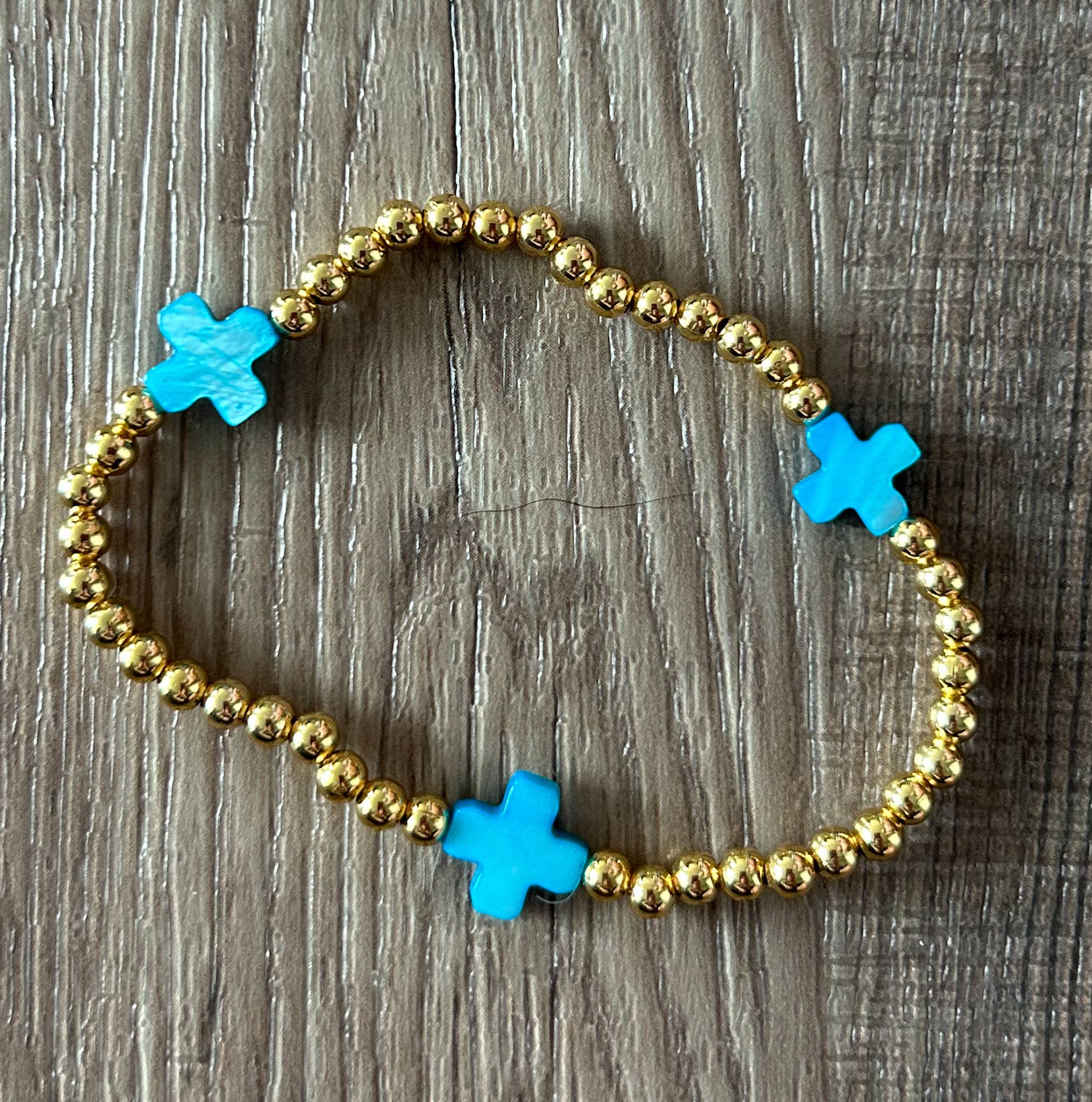 JILLIAN INK LLC - Wholesale Beaded Bracelet - Gold with Colored Cross Beaded Stretch Bracelet5