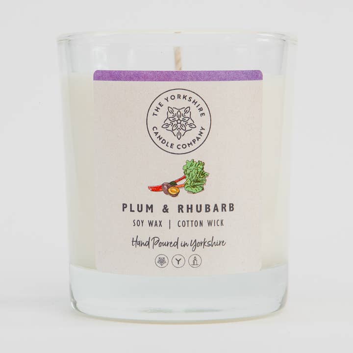 Plum & Rhubarb Glass Tumbler | Scented Candle | Soy Wax for wholesale by The Yorkshire Candle Company Limited