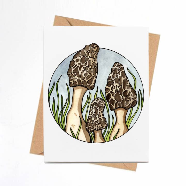 ”Morel svamp” Handgjorda Notecard för wholesale av PinkPolish Design