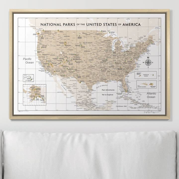 Conquest Maps - Wholesale Map - Push Pin National Parks Map - Light Brown Color Splash - Pins Included!12