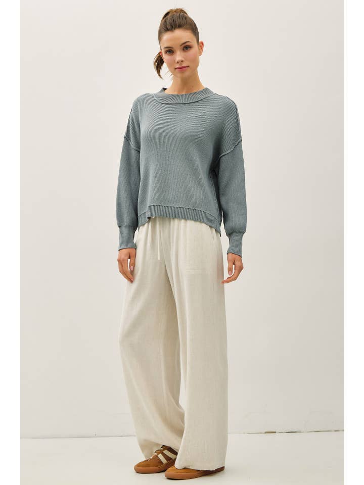 Be Cool - Wholesale Knit Sweater - Women's - RIBBED KNIT SWEATER WITH RAW SEAM DETAILS 14