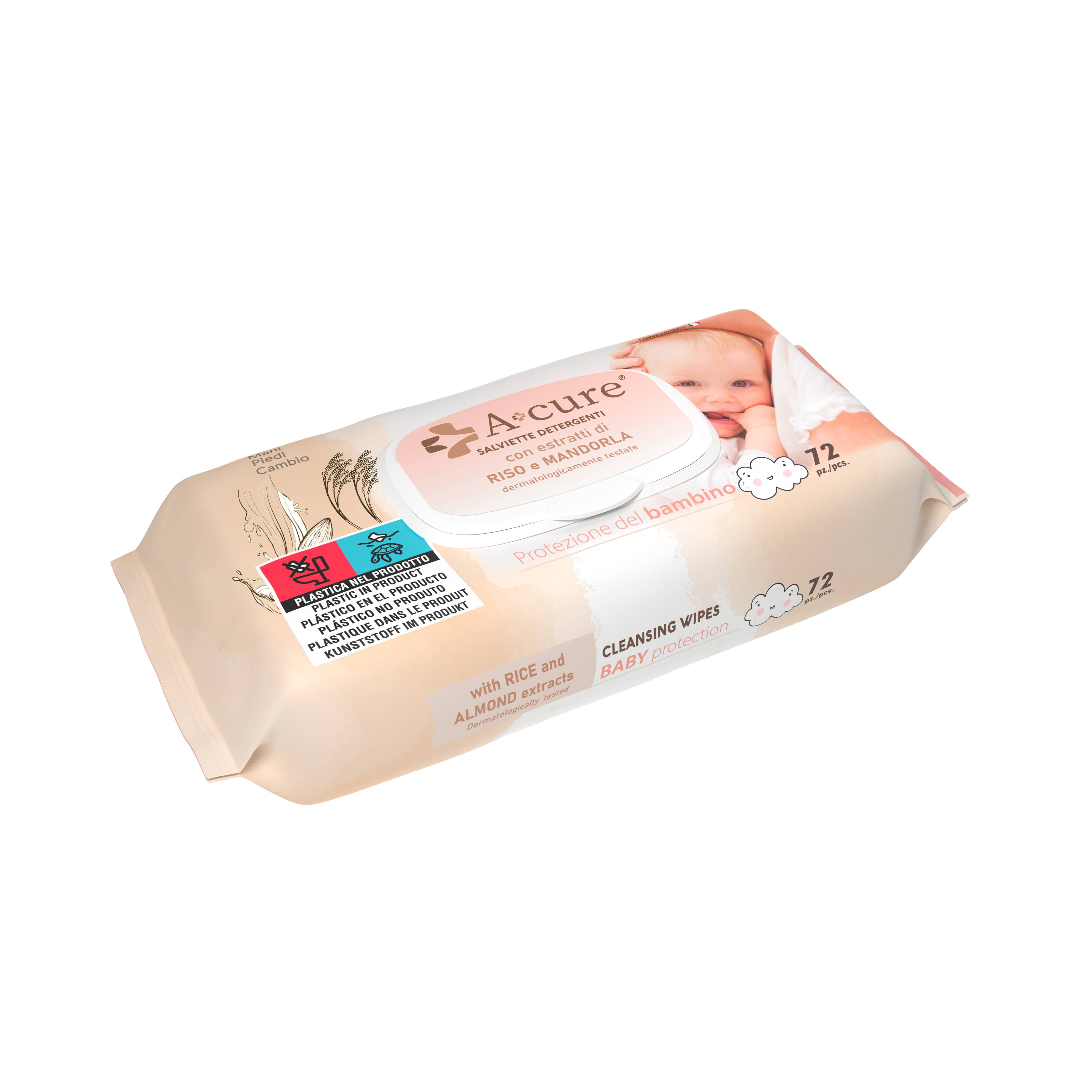A+CURE - Wholesale Face & Body Wipes - Baby - A+Cure Baby Salv Rice & Almond 72p wipes