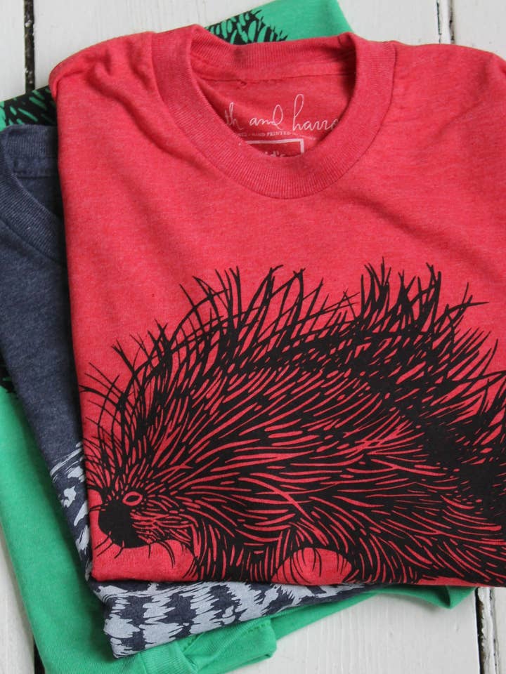 Kid's Organic Porcupine T-shirt in Red - Children's Tee for wholesale by Hearth and Harrow