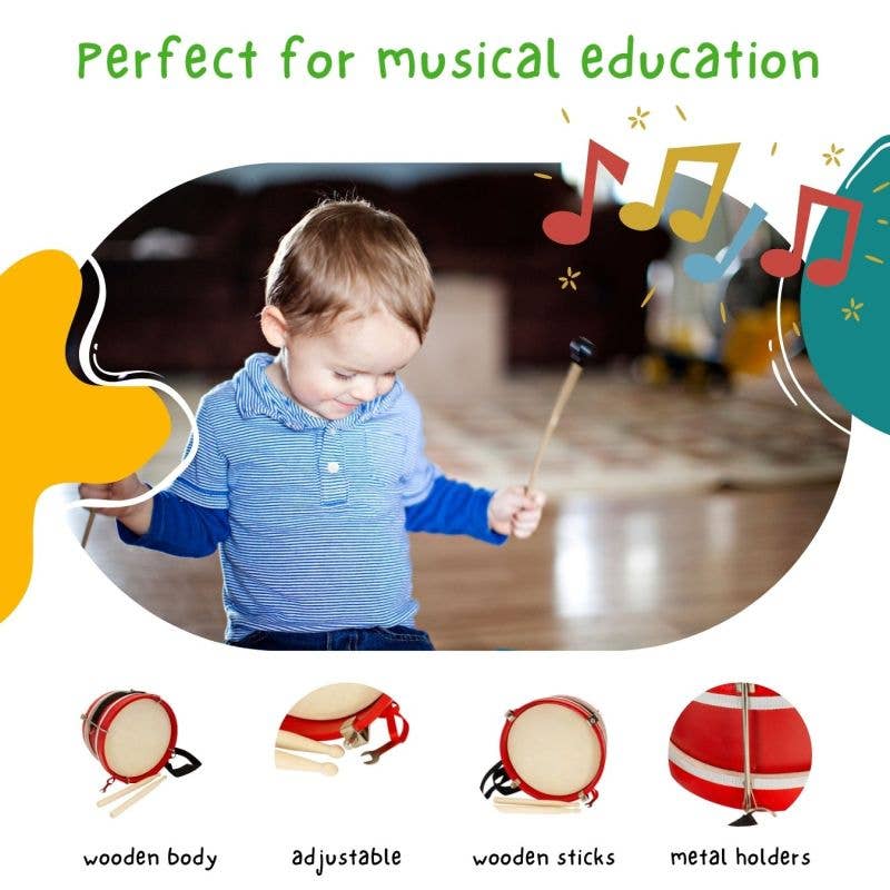 GICO Spielwaren – wholesale Musikalisk leksak - Barn och baby – Trumma för barn i trä med axelrem, D 22 cm2