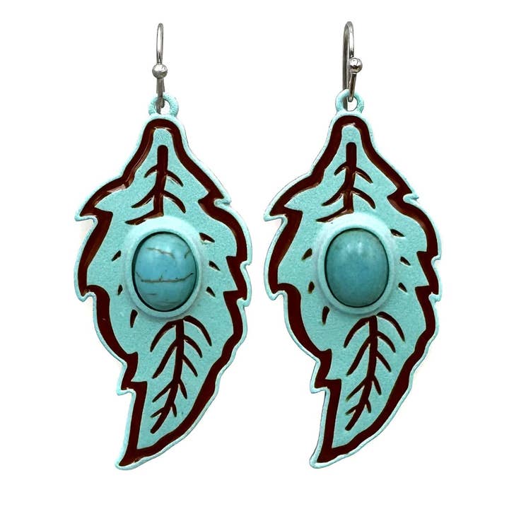 Turquoise Stone Ceramic Leaf Earrings for wholesale by Lunar Deer