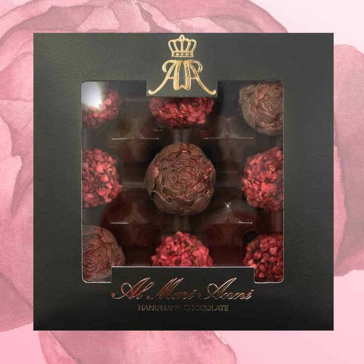Raspberry Truffles with Chocolate Peonies | Al Mari Anni for wholesale by Al Mari Anni