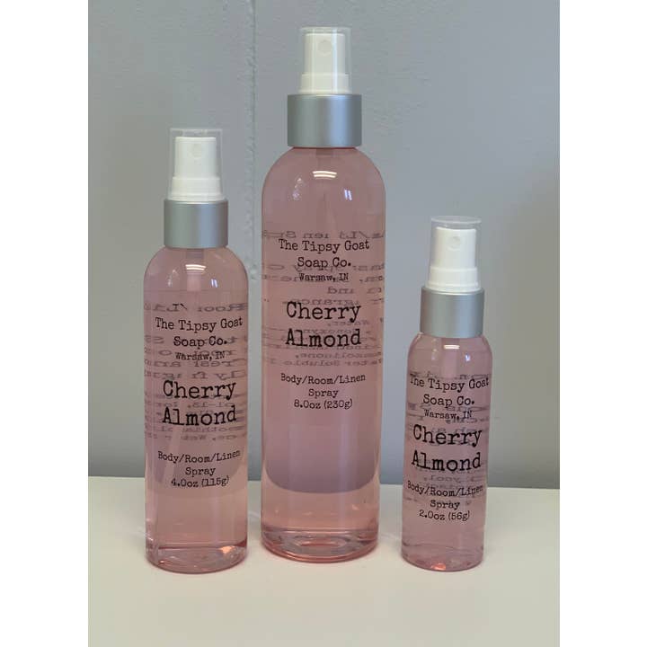 Cherry Almond Body/Room/Linen Spray for wholesale by The Tipsy Goat Soap Company
