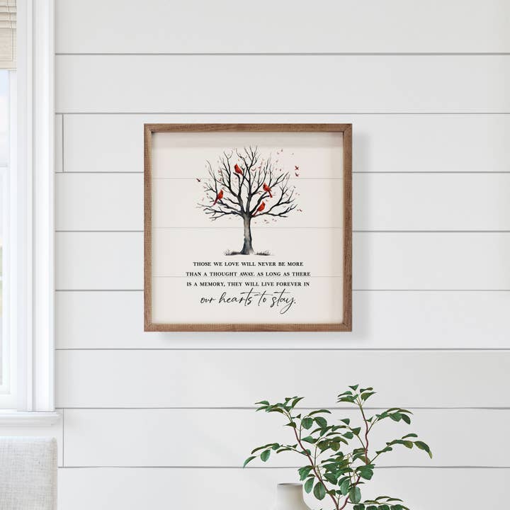 Kendrick Home - Wholesale Sign - Our Hearts To Stay Cardinal Tree White