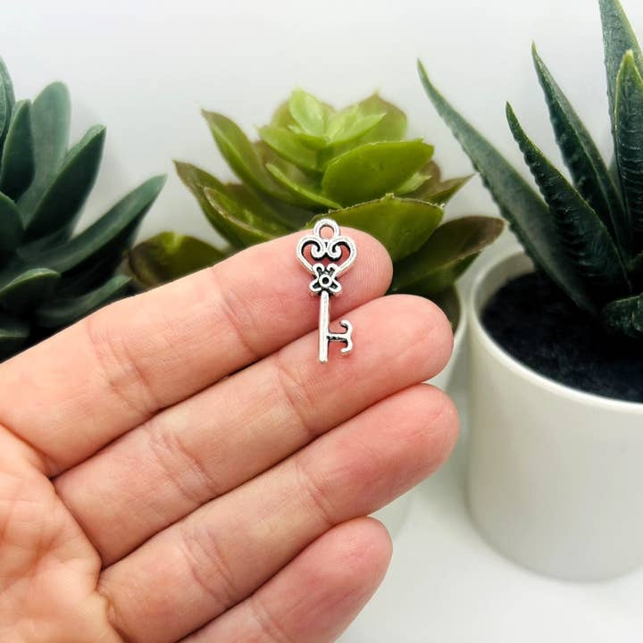 Guerrilla Charm - Wholesale Individual Charm/Pendant - Antique Silver Heart Key Charms, 21x9mm1