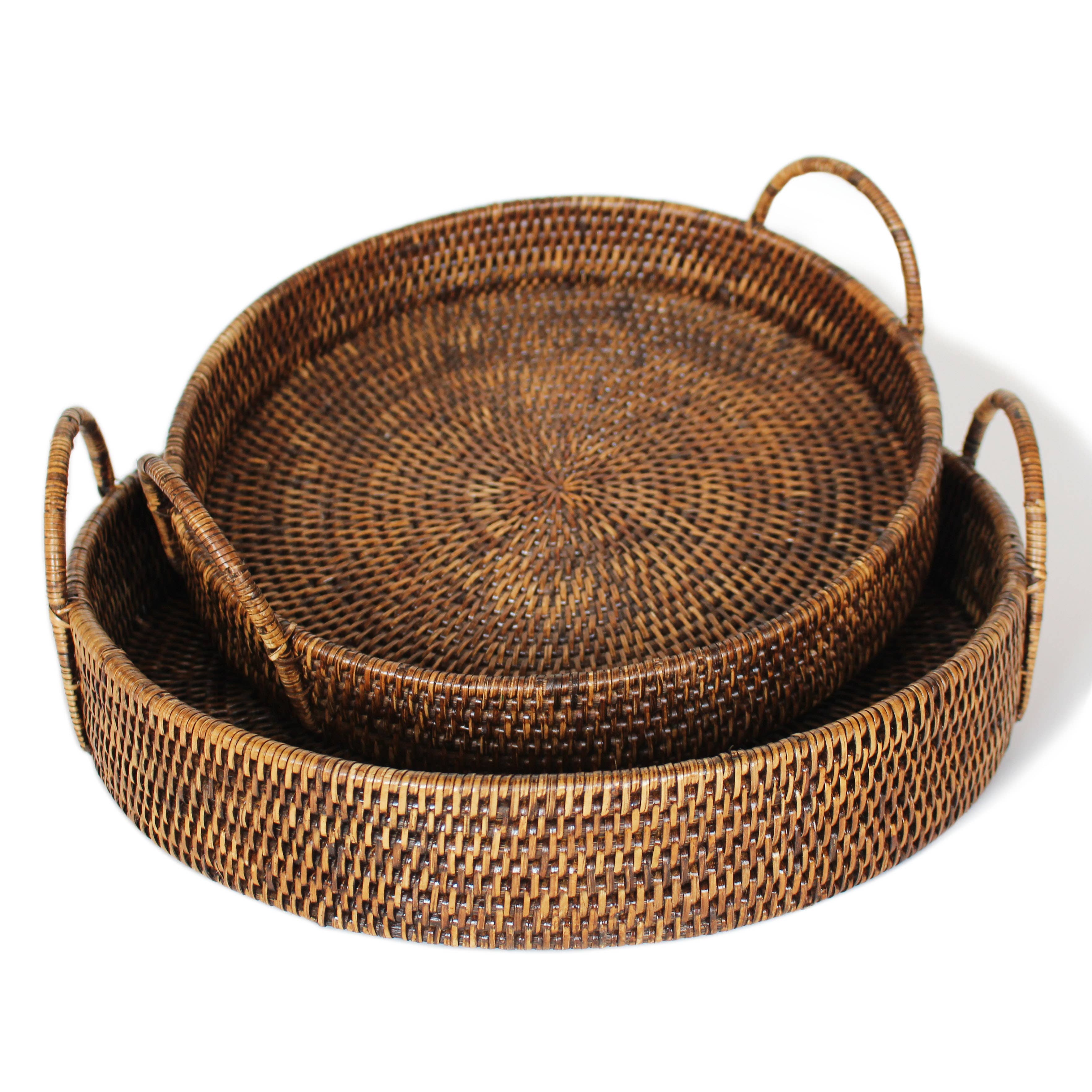 Matahari - Wholesale Decorative Tray - Round Tray with Loop Handles - AB 15x3'/5', 13x2'/4'2