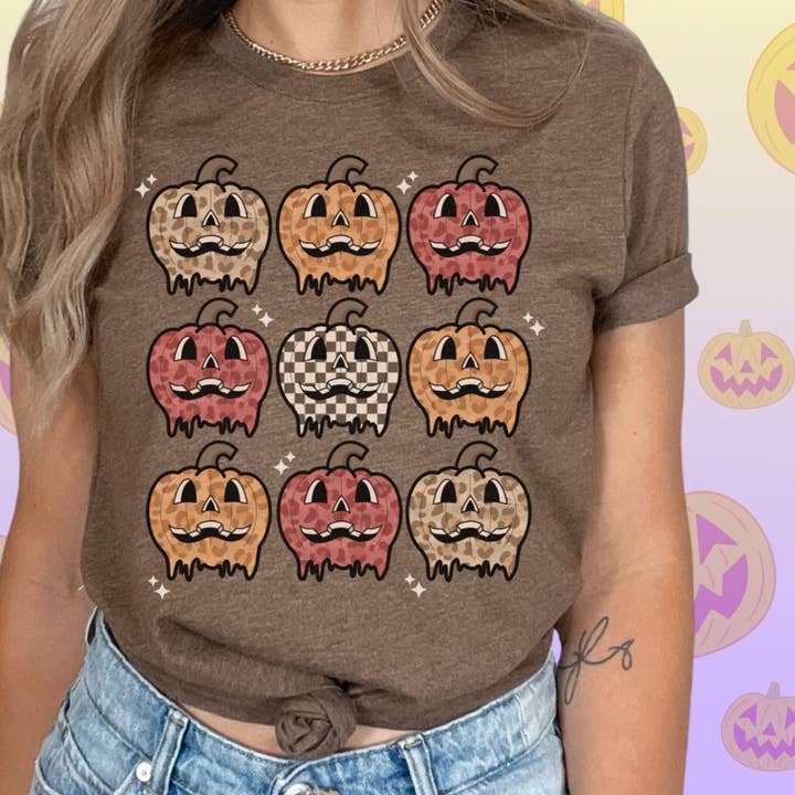 Retro Halloween Pumpkins Graphic Tee for wholesale by Paisley Pineapple Creations