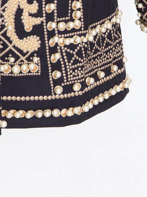 Plush Looks - Wholesale Blazer - Women's - Original Creation Loose Long Sleeves Beads Printed V-Neck Blazer Outerwear10