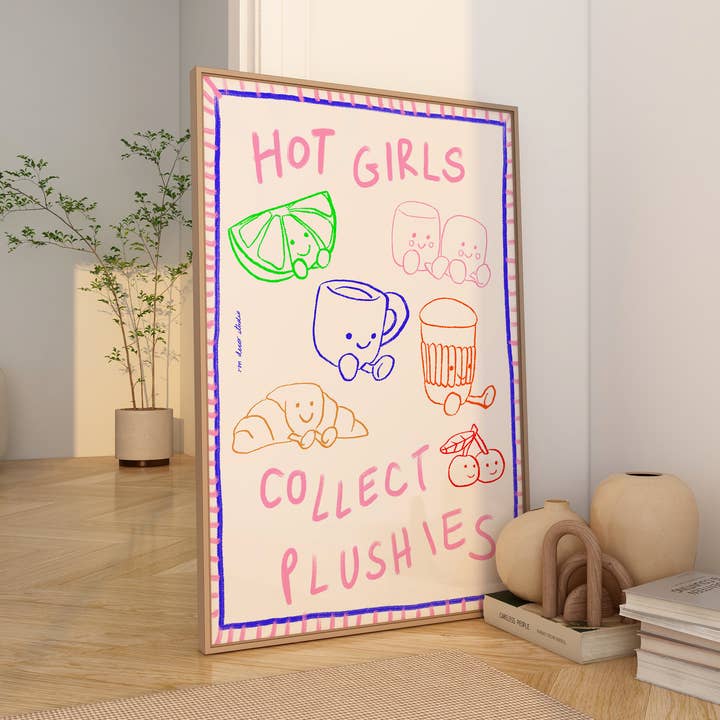 Hot Girls Collect Plushies Art Print for wholesale by RM Decor Studio