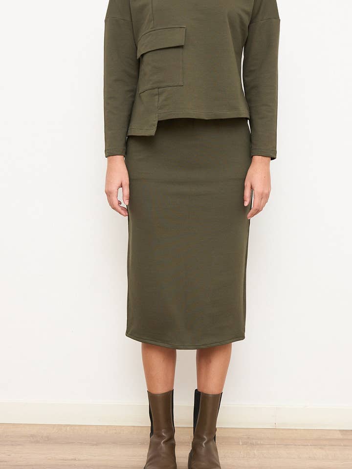 DARK GREEN STRAIGHT MIDI SKIRT for wholesale by Cottyfish