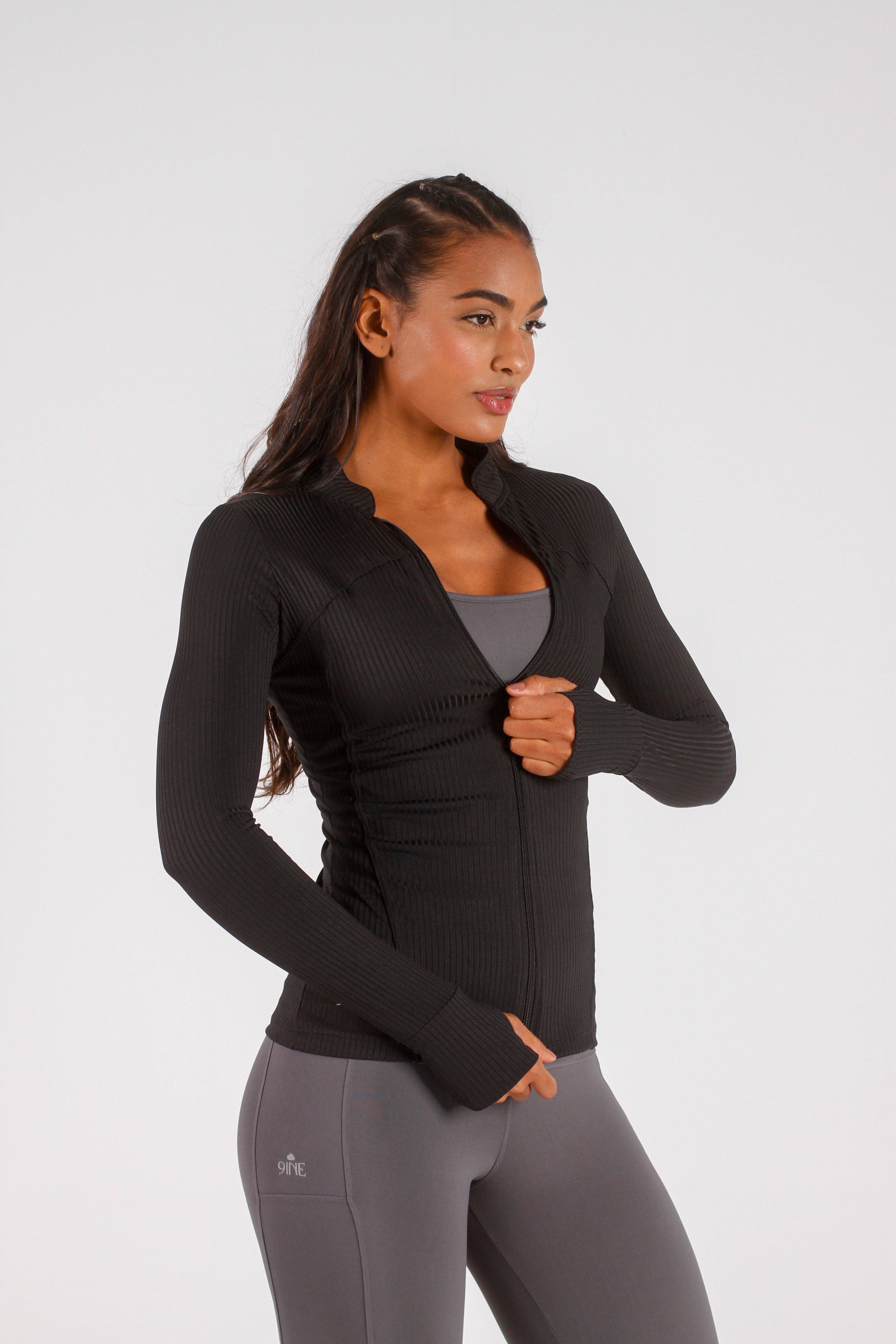 Cloud9ine Activewear - Wholesale Trainingsjack - Dames - Zwarte geribbelde jas5
