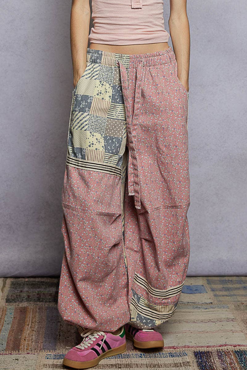 Pol Clothing - Wholesale Pants - Women's - Printed Woven Contrast Band Trim Jogger Pants10