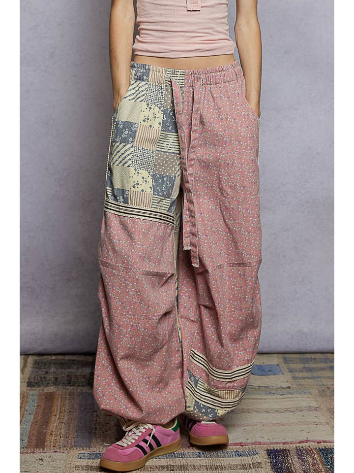 Pol Clothing - Wholesale Pants - Women's - Printed Woven Contrast Band Trim Jogger Pants10