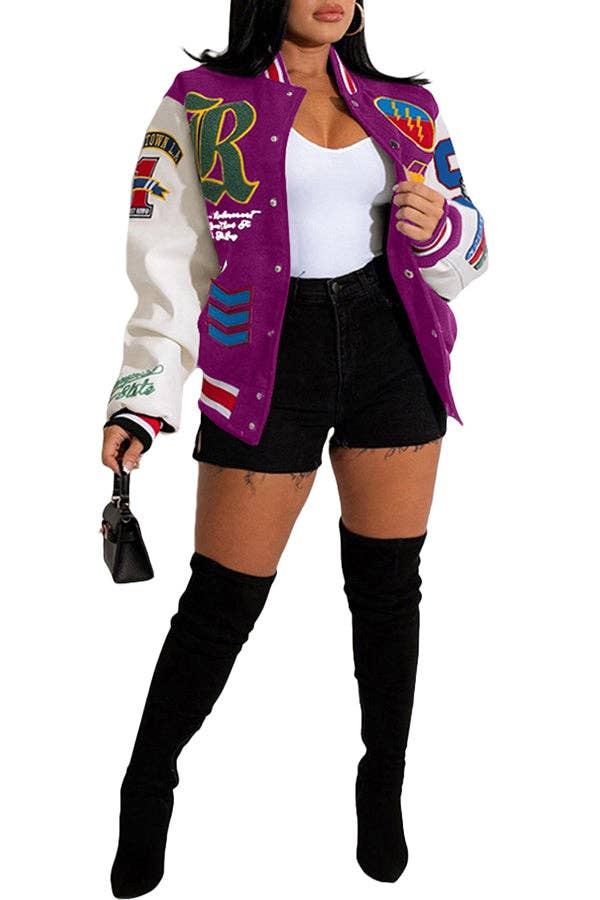 MB Fashion Wholesale - Wholesale Varsity/Baseball Jacket - Women's - MB FASHION BOLD PRINTED THIN VARSITY JACKET 3667LY14